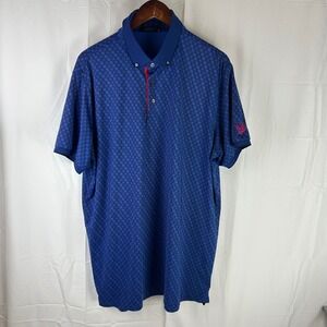 Greyson Polo Shirt Mens XL Blue G Monogram Wolf Wing Button Down Collar Patriot